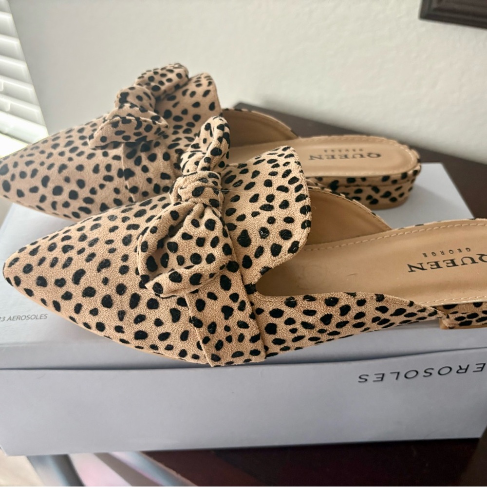 Tan and Black Polka Dot Mules